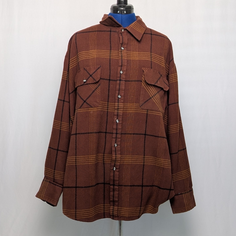 Brown Plaid Button-Up Shirt